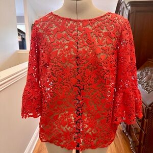 Boden Red Lace Women's 3/4 sleeve  Blouse